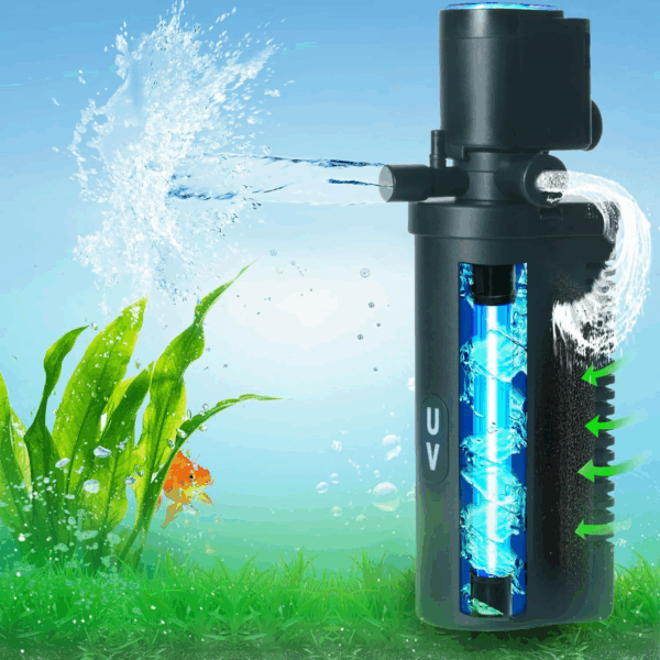 158GPH Small Aquarium Filter, UV Sterilizer for Aquarium for 10-45 Gallon Tank, Internal Pump for Turtle Betta Fish Tank Filter Silent 4-in-1 Green Killing Machine with Fish Tank Filters Deodorization - Image 2