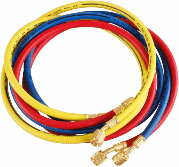3PCS Refrigerant Charging Hose 60" Length 600-3000PSI 1/4" Thread Fits for R12 R22 R134A 404 502 Car Air Conditioning and HVAC Charging Manifold Gauge Hose Tube Red/Yellow/Blue Three Colors