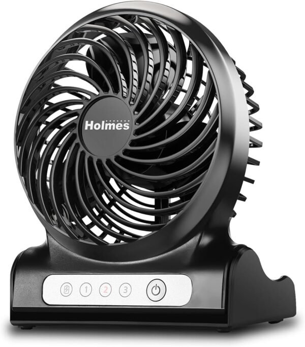 4" Personal Fan, Rechargeable Battery, 3 Speed Settings, Lightweight, Compact and Portable, Adjutstable Head, Home and Office, USB Cable, Black Finish