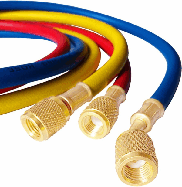 3PCS Refrigerant Charging Hose 60" Length 600-3000PSI 1/4" Thread Fits for R12 R22 R134A 404 502 Car Air Conditioning and HVAC Charging Manifold Gauge Hose Tube Red/Yellow/Blue Three Colors - Image 5
