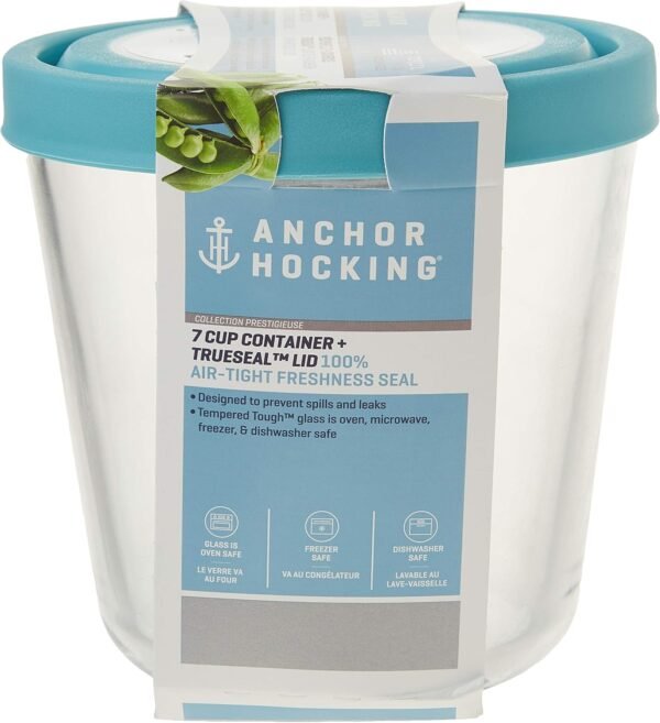 Anchor Hocking Trueseal Glass Food Storage Container with Airtight Lid, 7 Cup Tall, Mineral Blue - Image 6