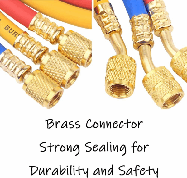 3PCS Refrigerant Charging Hose 60" Length 600-3000PSI 1/4" Thread Fits for R12 R22 R134A 404 502 Car Air Conditioning and HVAC Charging Manifold Gauge Hose Tube Red/Yellow/Blue Three Colors - Image 3