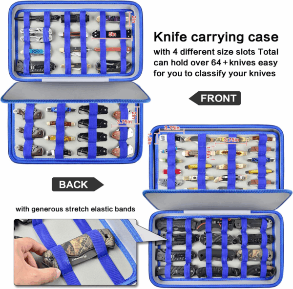 Knife Display Case for 66+ Pocket Knives, Butterfly Knife Storage Box, Folding Knives Organizer Holder, Knives Collection Protector for Survival, Tactical, Outdoor, EDC Mini Knife (Bag Only) - Blue - Image 2