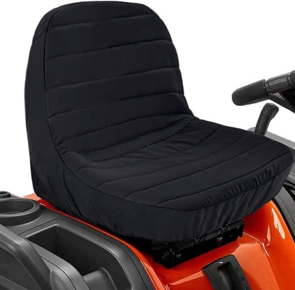 Black Riding Lawn Mower Tractor Seat Cover for Kubota Craftsman Husqvarna John Deere Cub Cadet Wheatherproof Padded Comfort Fits 12.5''-14'' Backrest 3Storage Pockets - Image 6