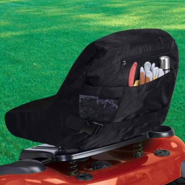 Black Riding Lawn Mower Tractor Seat Cover for Kubota Craftsman Husqvarna John Deere Cub Cadet Wheatherproof Padded Comfort Fits 12.5''-14'' Backrest 3Storage Pockets - Image 7