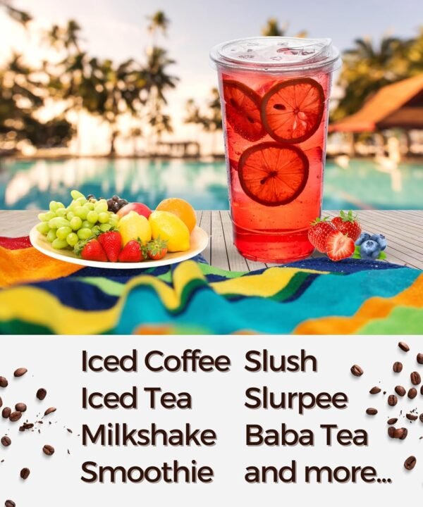 100 Pack 32 Oz Clear Plastic Cups with Strawless-Sip-Lids, Disposable Cups Plastic Iced Coffee Cups, to Go Cups with Sip through Lids for Smoothie, Milkshake, Cold Drinks for Party, Wedding, Event - Image 6