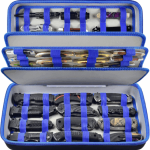 Knife Display Case for 66+ Pocket Knives, Butterfly Knife Storage Box, Folding Knives Organizer Holder, Knives Collection Protector for Survival, Tactical, Outdoor, EDC Mini Knife (Bag Only) - Blue