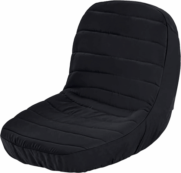 Black Riding Lawn Mower Tractor Seat Cover for Kubota Craftsman Husqvarna John Deere Cub Cadet Wheatherproof Padded Comfort Fits 12.5''-14'' Backrest 3Storage Pockets - Image 2